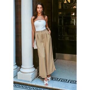 Cupshe Beige High Rise Wide Leg Trousers Elastic Waist Size Medium NWT